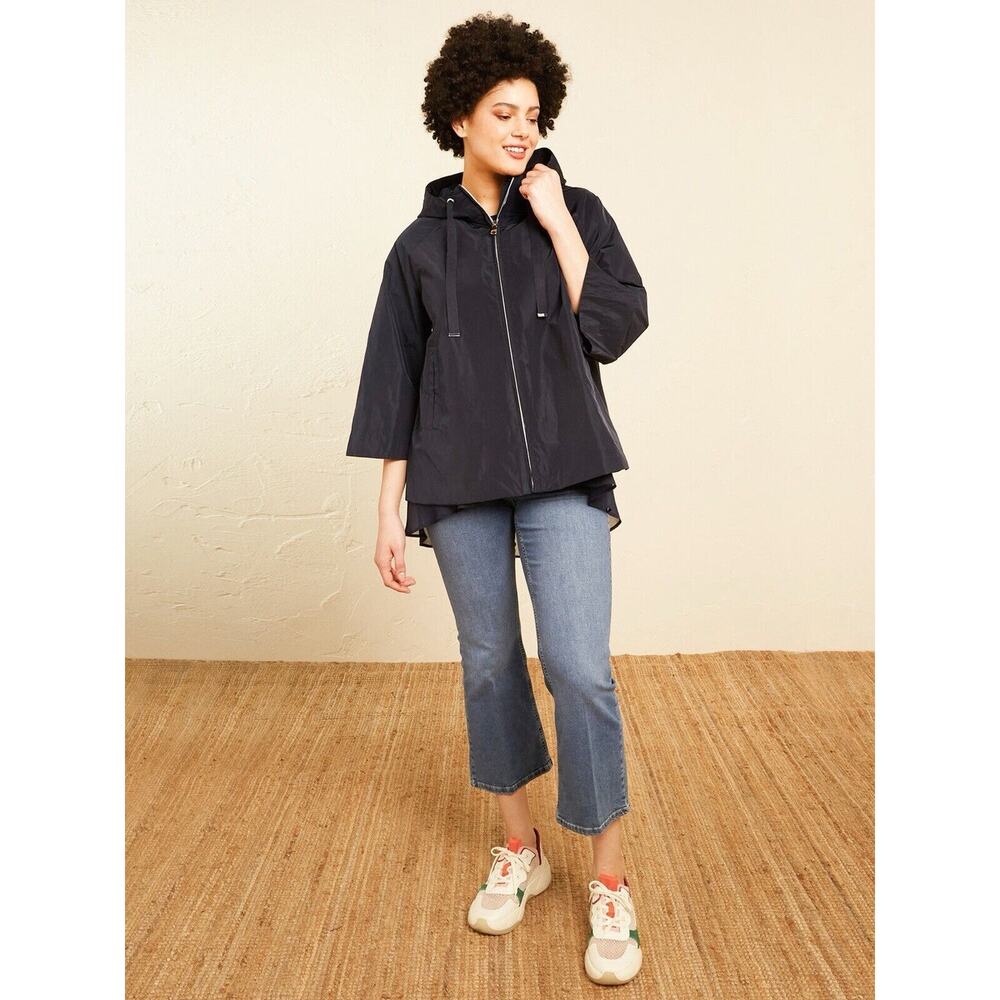 Lafayette 148 Sz‎ 4 Jacket Linen Blend New York Navy Full Zip 3/4 Sleeve Pocket